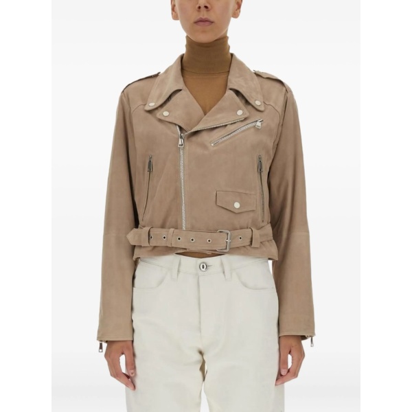 belted-waist asymmetrical-zip jacket