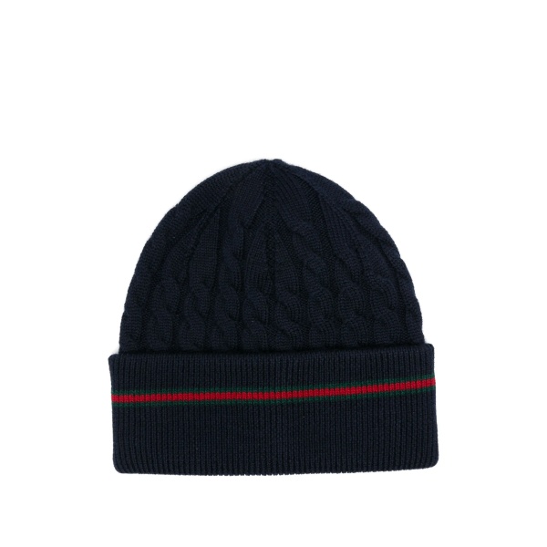 cable-knit striped beanie