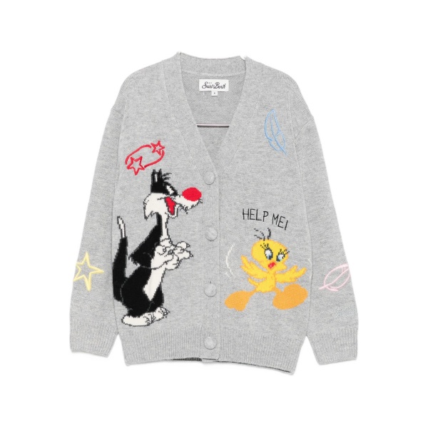 cartoon-print cardigan