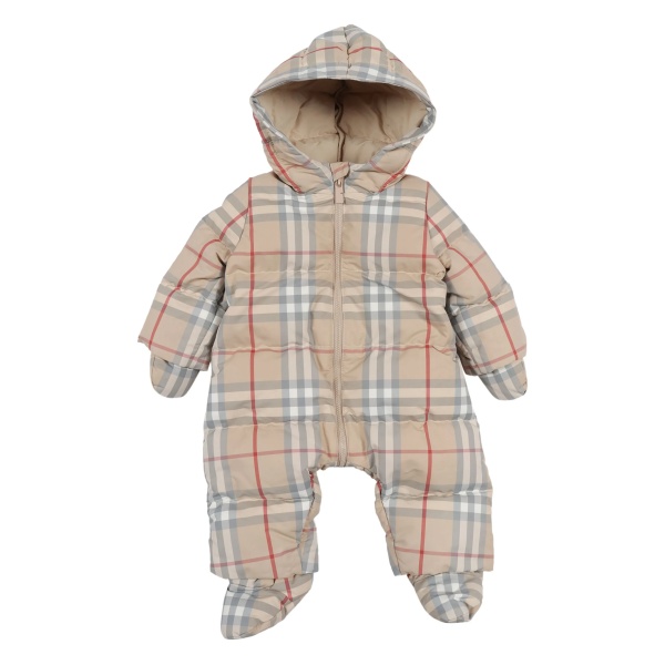 check-pattern quilted padded romper