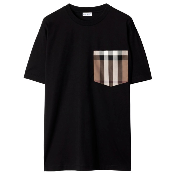check-pocket cotton T-shirt
