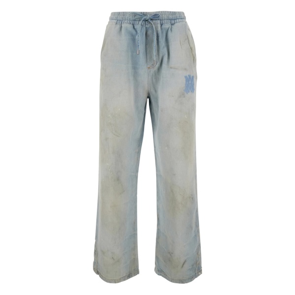 drawstring appliqué wide-leg jeans