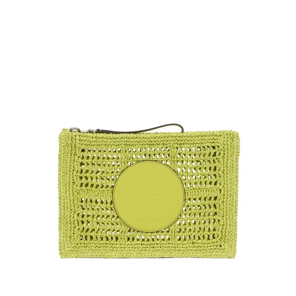 Ella logo-patch woven clutch bag