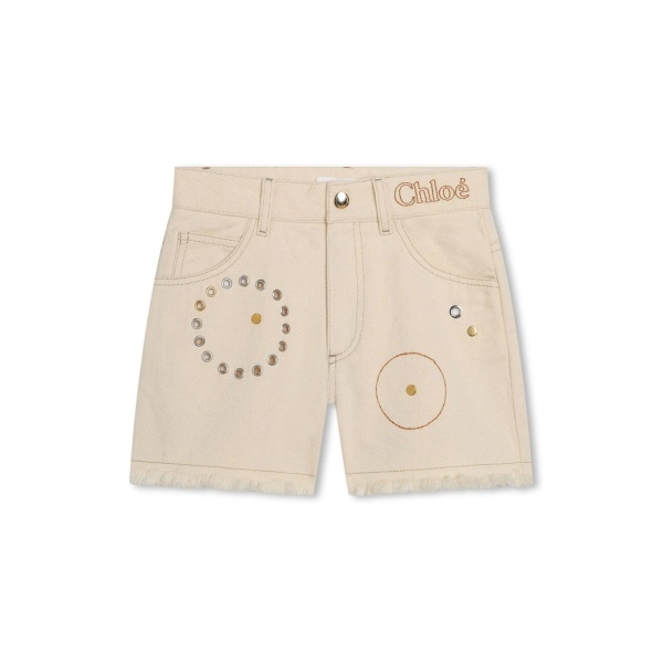 eyelet-detail cotton denim shorts