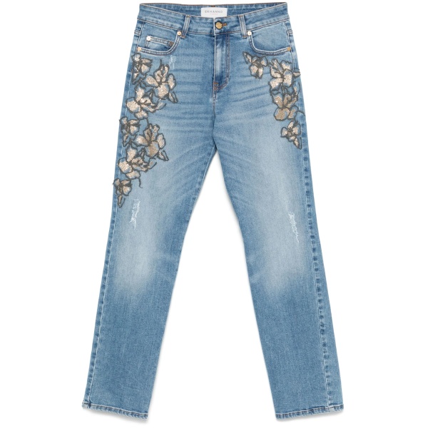 floral-embroidered jeans
