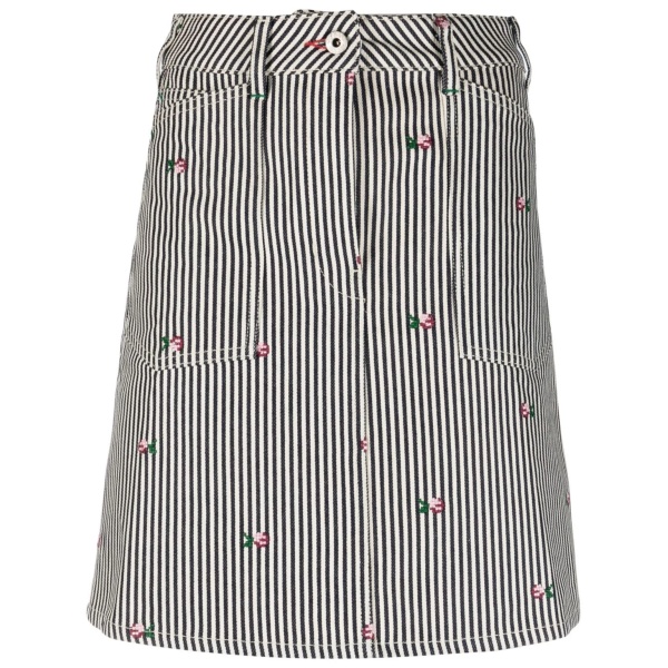 floral-embroidered stripe-print skirt
