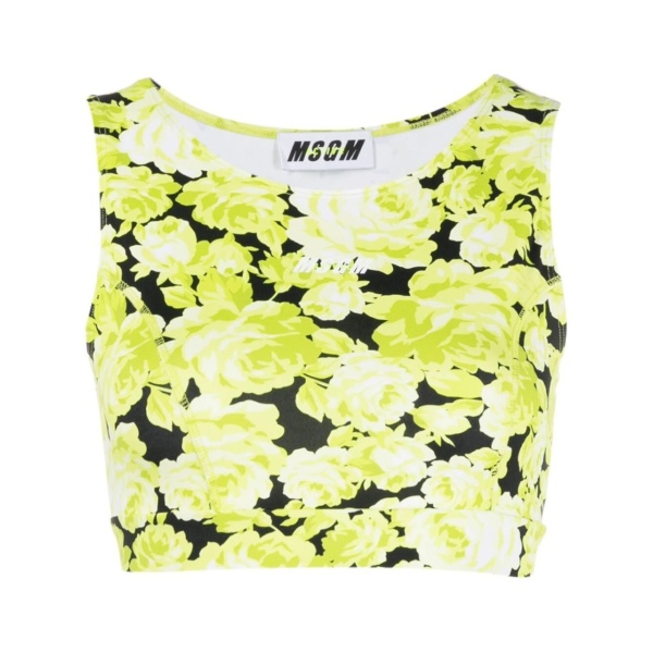 floral-print cropped vest