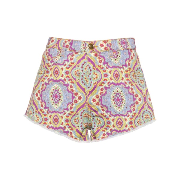 floral-print denim shorts