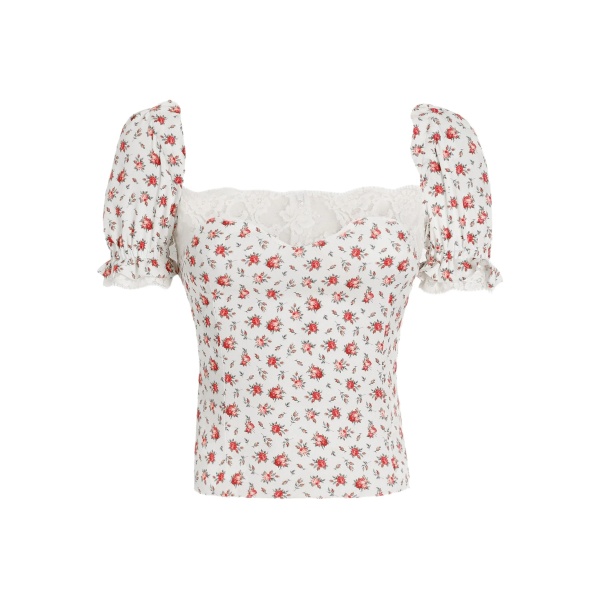 floral-print lace-trim top
