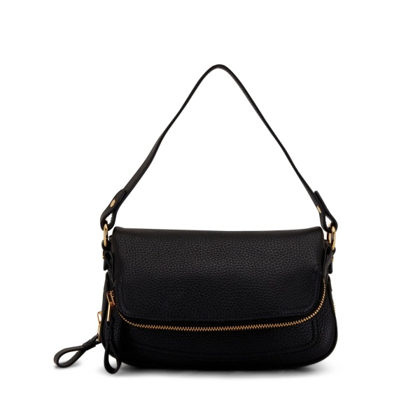 folded-design pebbled-leather shoulder bag