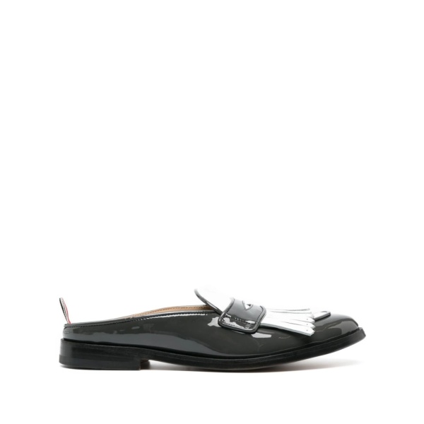 fringe-detail patent-leather mule loafers