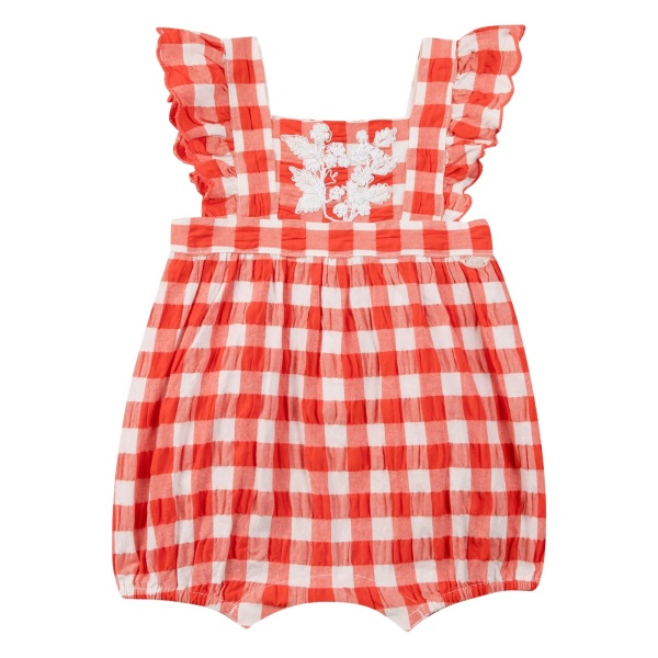 gingham-print ruffled romper