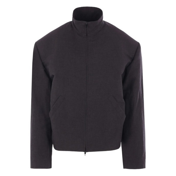 high-collar padded-shoulder jacket