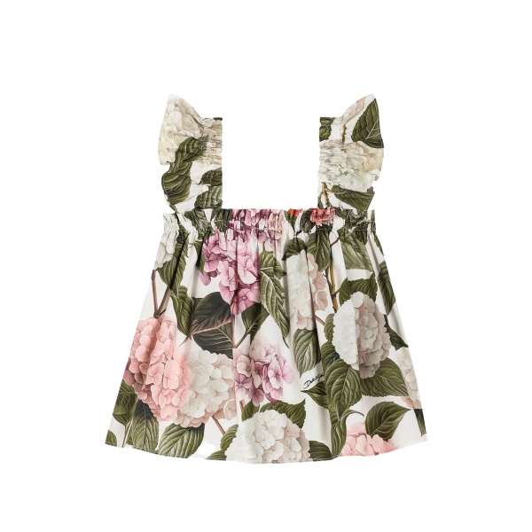 hydrangea-print poplin top
