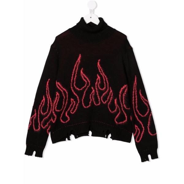 intarsia-flame distressed knit jumper