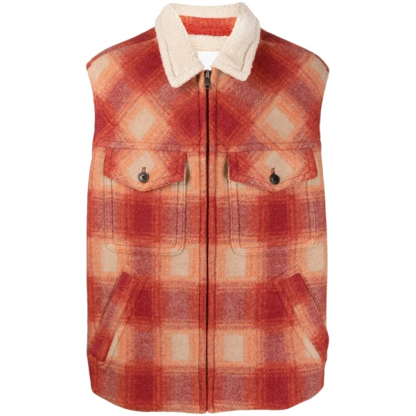 Kiraneo logo-embroidered plaid-check gilet