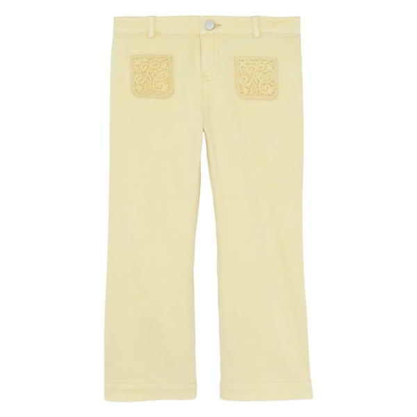 lace-embroidered trousers