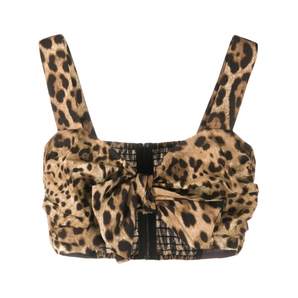 leopard-print poplin crop top