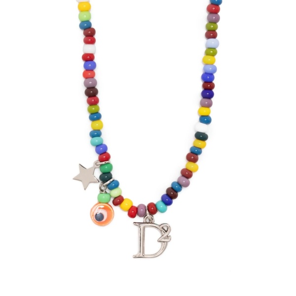 logo-charm beaded necklace