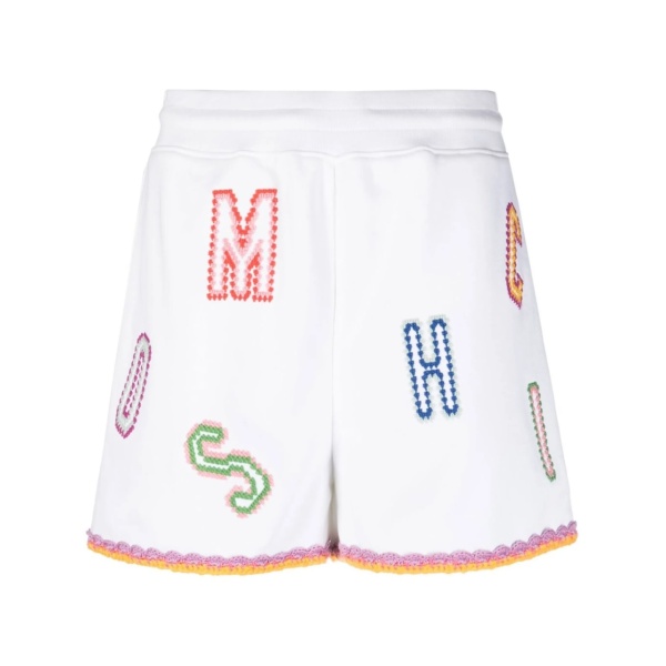 logo-embroidered lace-trim shorts