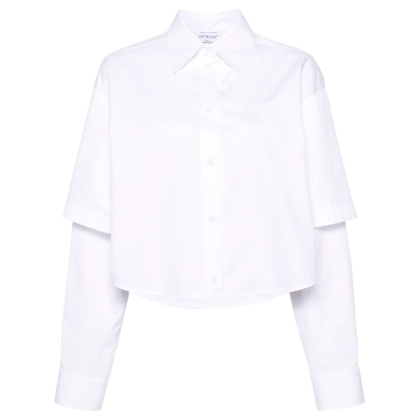 logo-embroidery layered cotton shirt