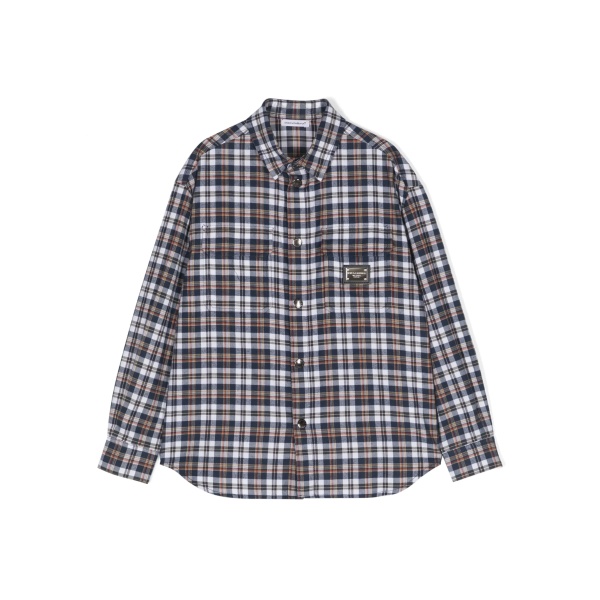 logo-plaque checked cotton shirt