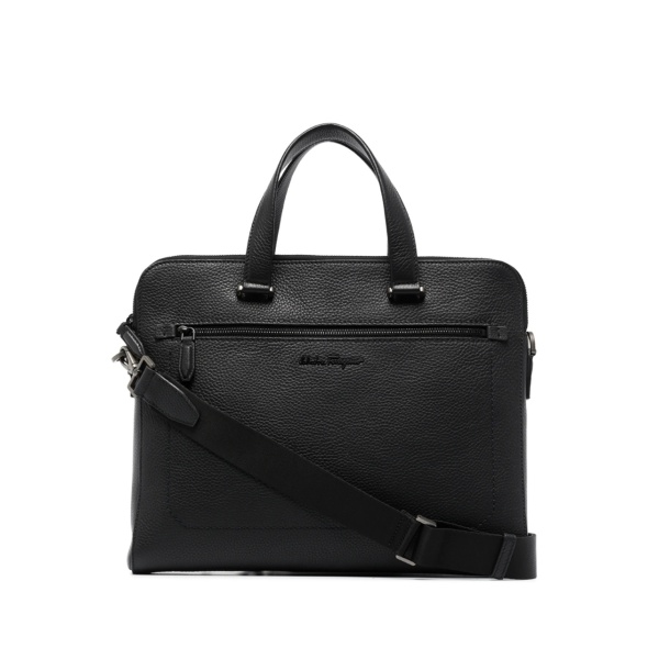 logo-plaque leather briefcase