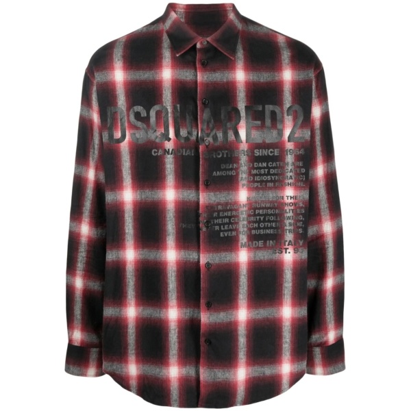 logo-print checked cotton shirt