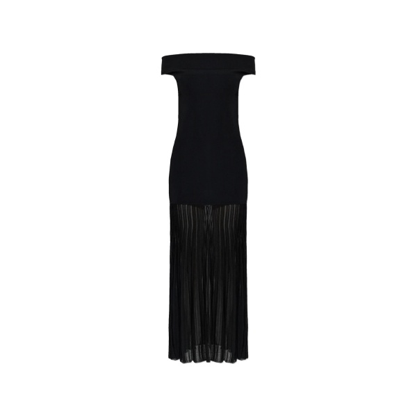 off-shoulder pleated dress