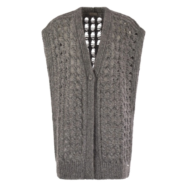 open-work sleeveless cardigan