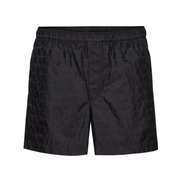 Optical V elasticated-waist swim shorts