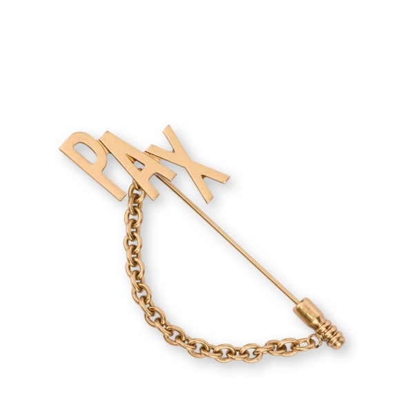Pax-lettering chain-detail brooch