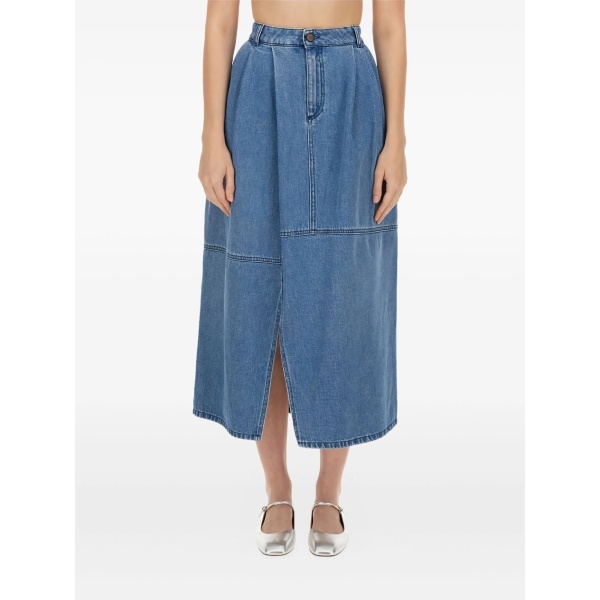 pleated denim skirt