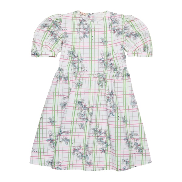 puff-sleeve checked dress