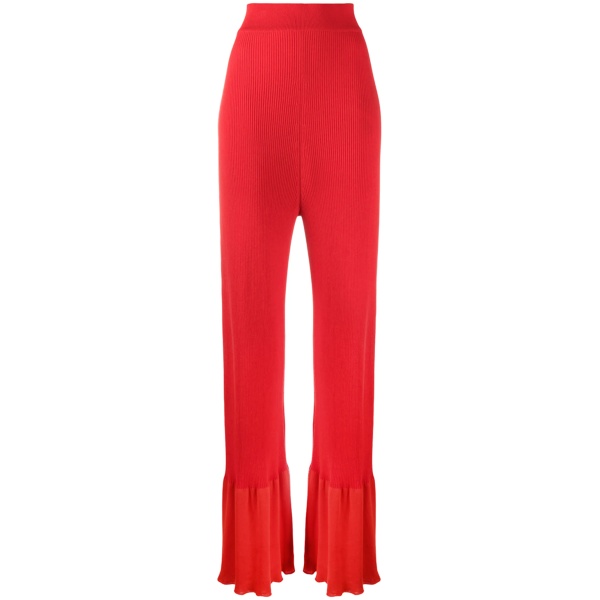 rib-knit long-length trousers