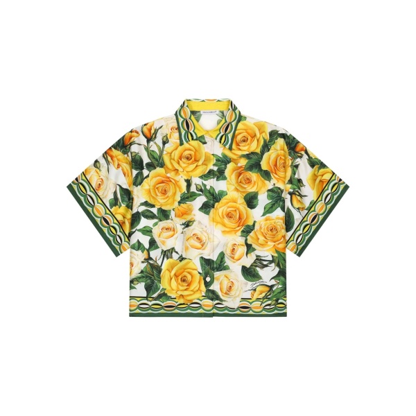 Rose-print silk shirt