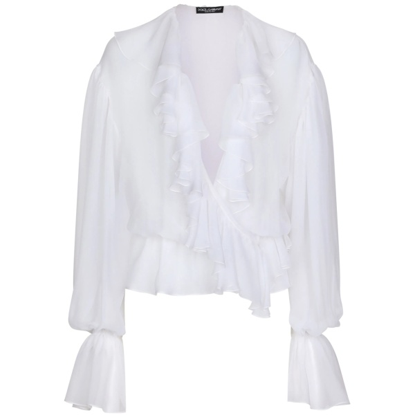 ruffled-trim silk cropped blouse
