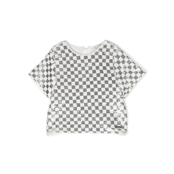 sequin embellished checkerboard top