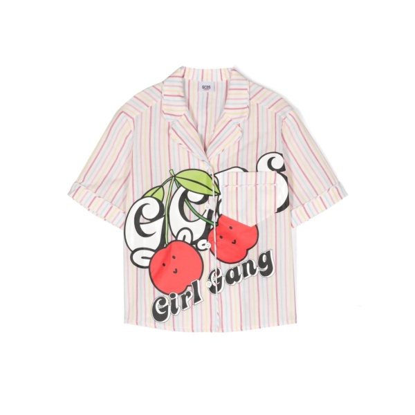 stripe-pattern graphic-print shirt
