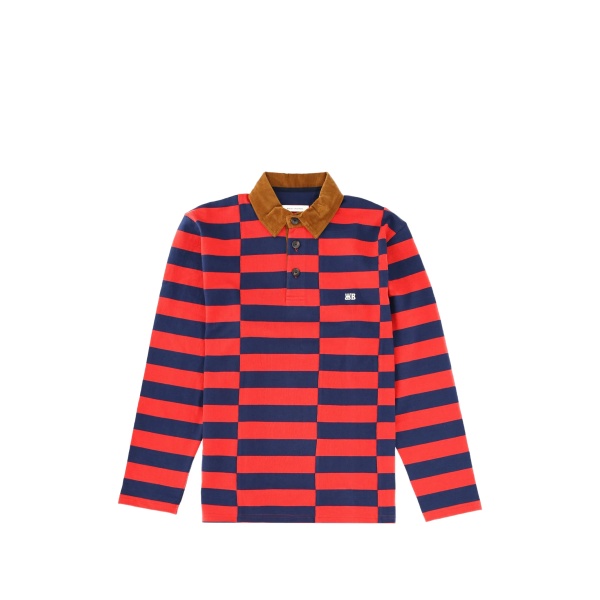 striped corduroy-collar polo shirt