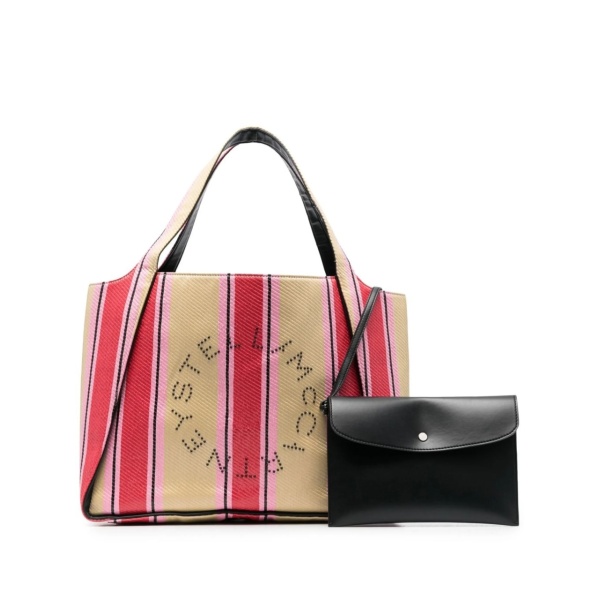 striped logo-print tote bag