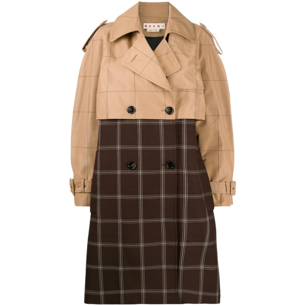 two-tone checkered trench coat
