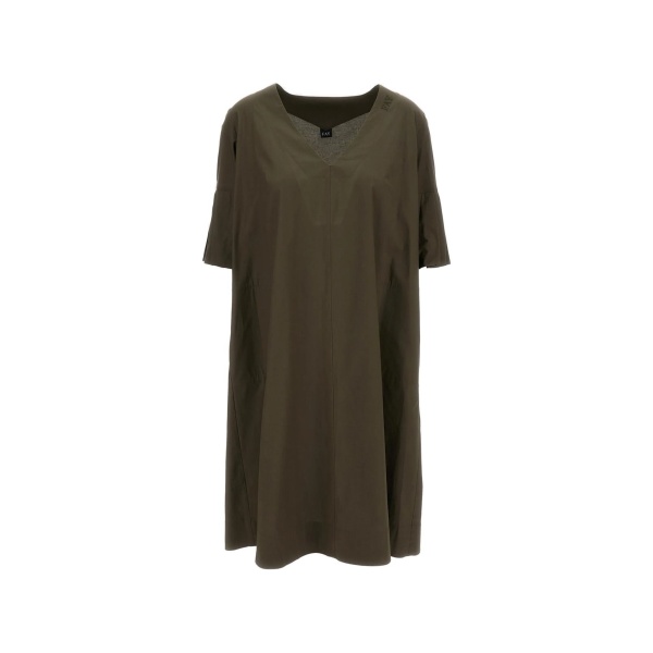 V-neck cuffed-sleeves dress