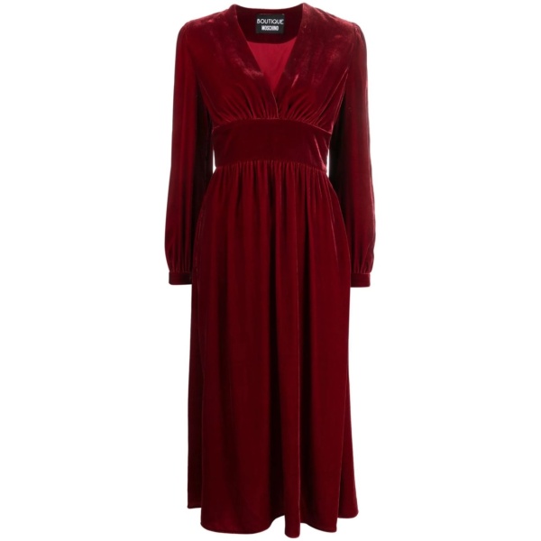 V-neck velvet midi dress