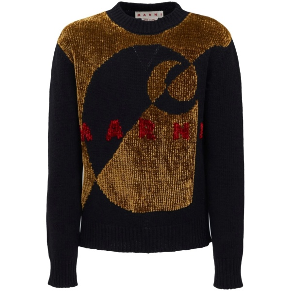 velvet-effect logo knit jumper