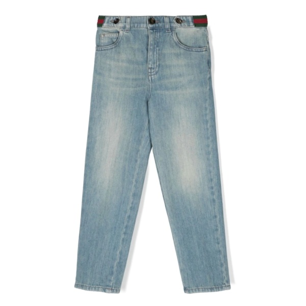 Web-stripe tapered jeans