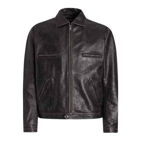 zip-fastening leather jacket