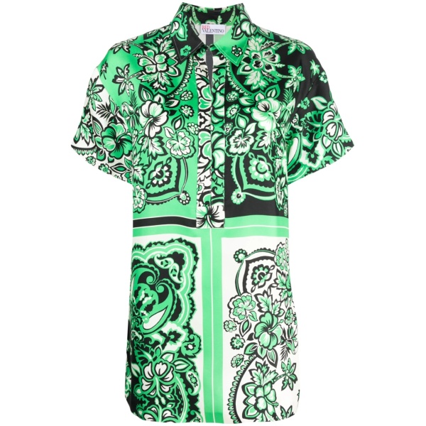 botanical-print silk blouse