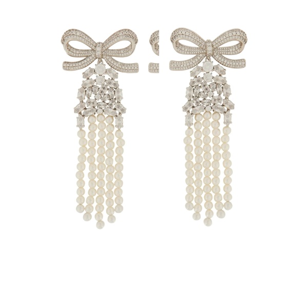 bow faux-pearl earrings