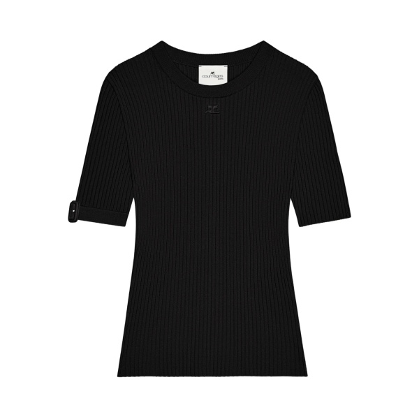 buckle-detail ribbed-knit T-shirt